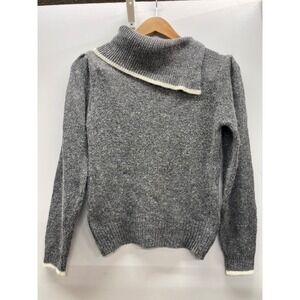Parrinello Vintage Silk Angora Blend Gray Knit Sweater Asymmetric Collar Medium